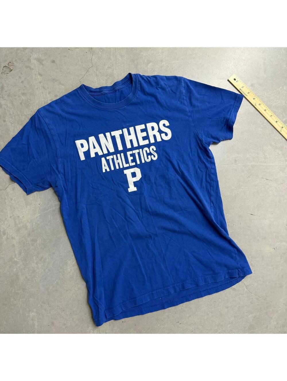 Y2K Men's Panthers Athletic Blue and White Athletic Tee Sized Medium